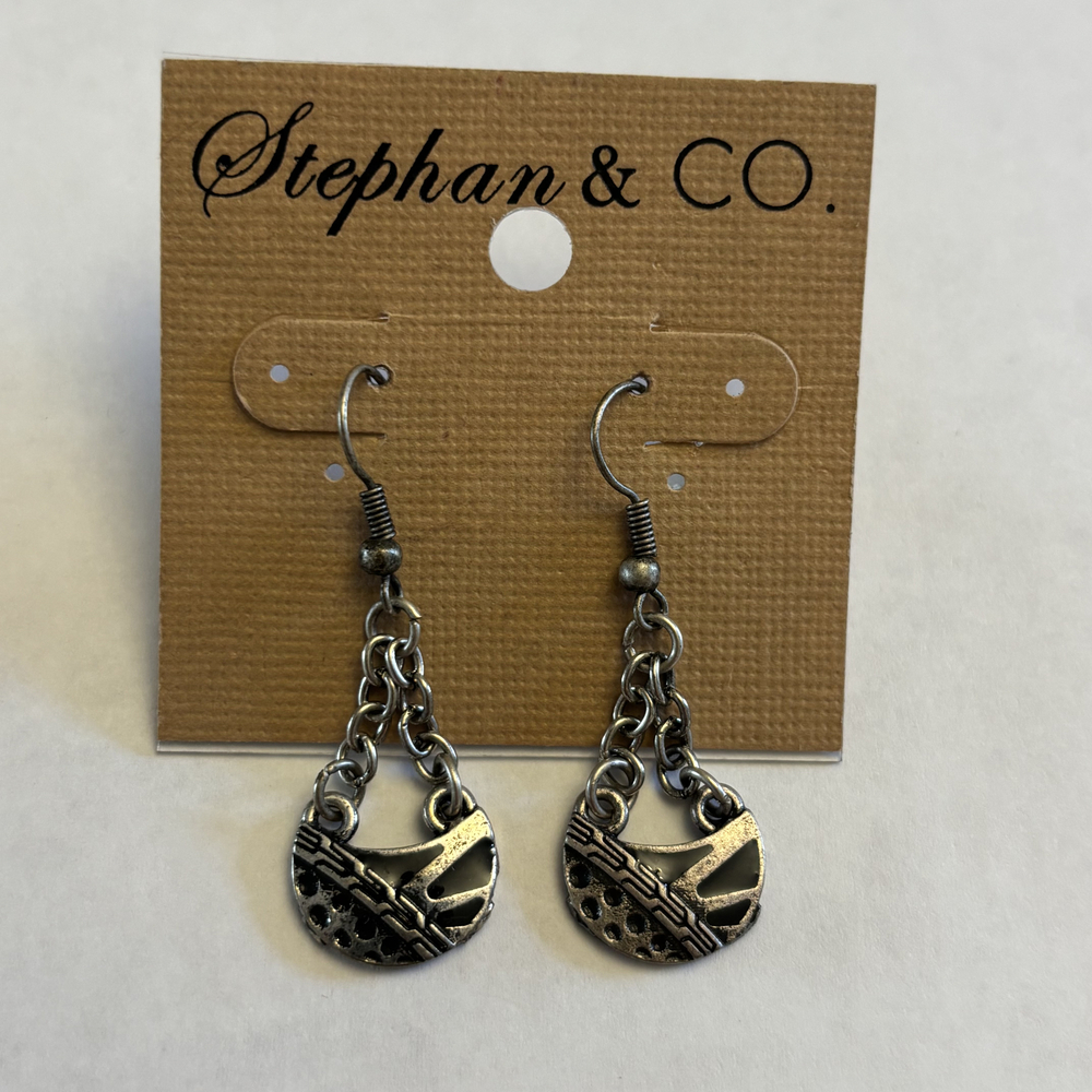 Stephan & Co. Antiqued Silver Tribal Crescent Chain Drop Earrings NWT